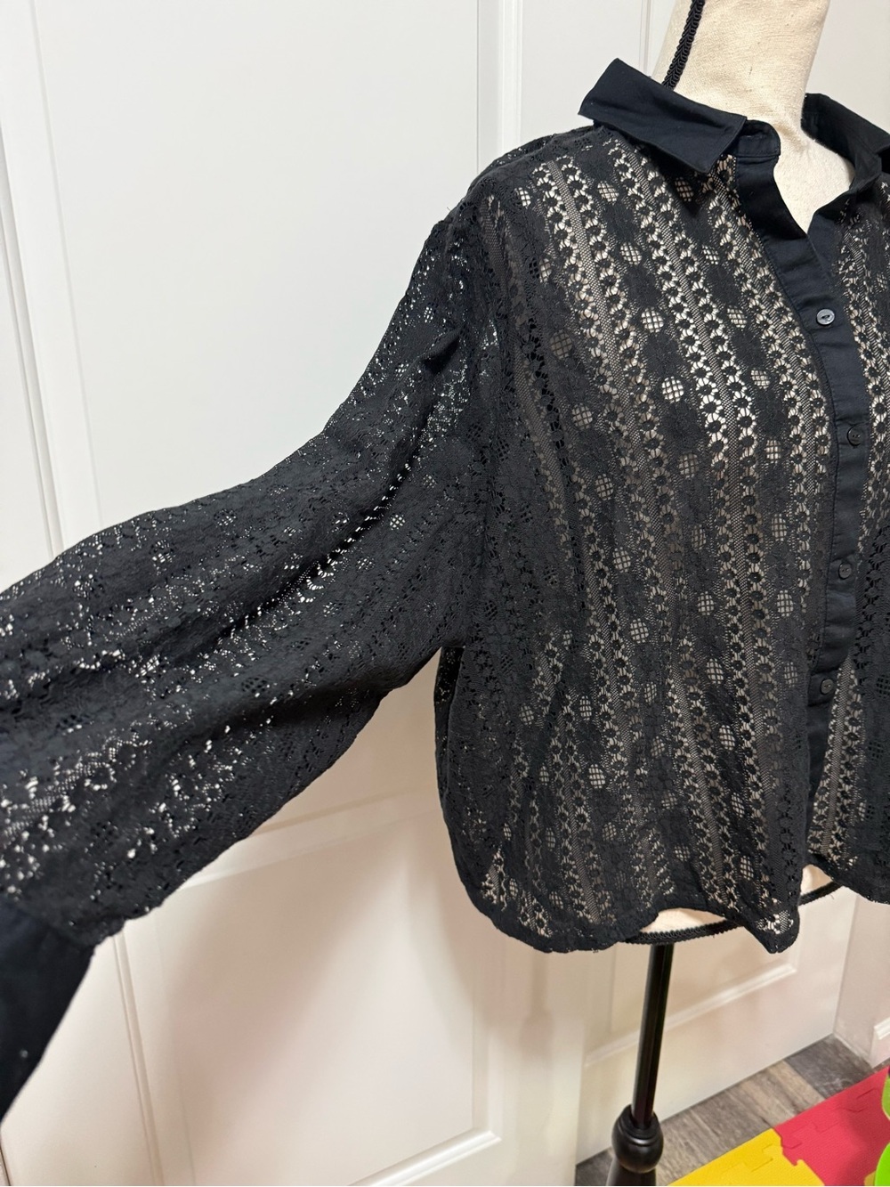 Old Navy black lace buttondown collared longsleeves goth victorian 2X new - Picture 4 of 7